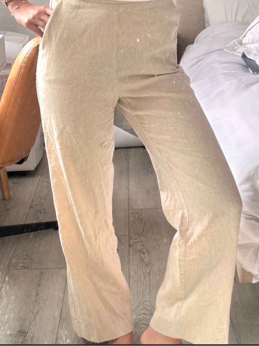 Zara High Waist Linen Pants Beige